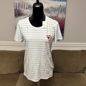 J. Crew Blue Striped Tee with Red Embroidery
